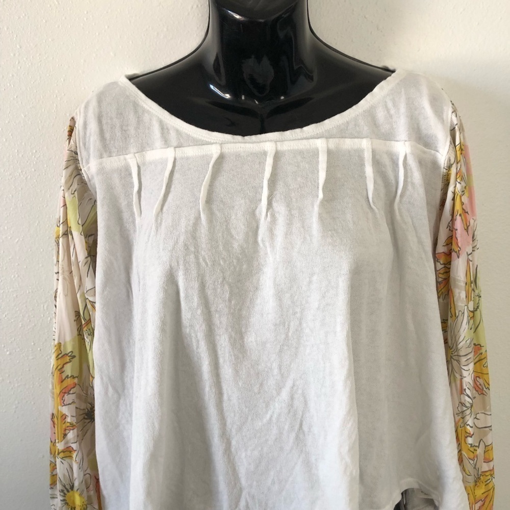Free People picking petals white blouse floral puff sleeves xs - Picture 5 of 10
